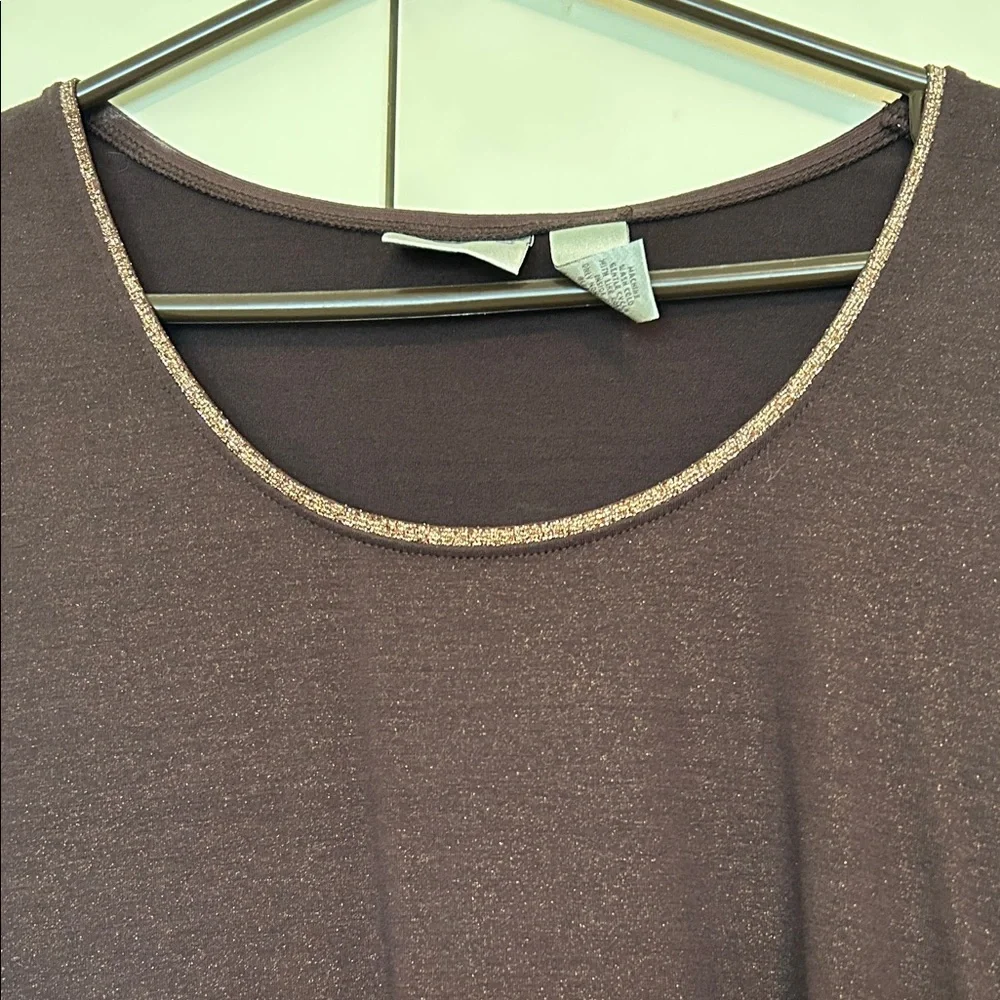 Chico’s Women's Brown 3/4 Long-Sleeve Scoop Neck Top size 2 - Picture 3 of 8